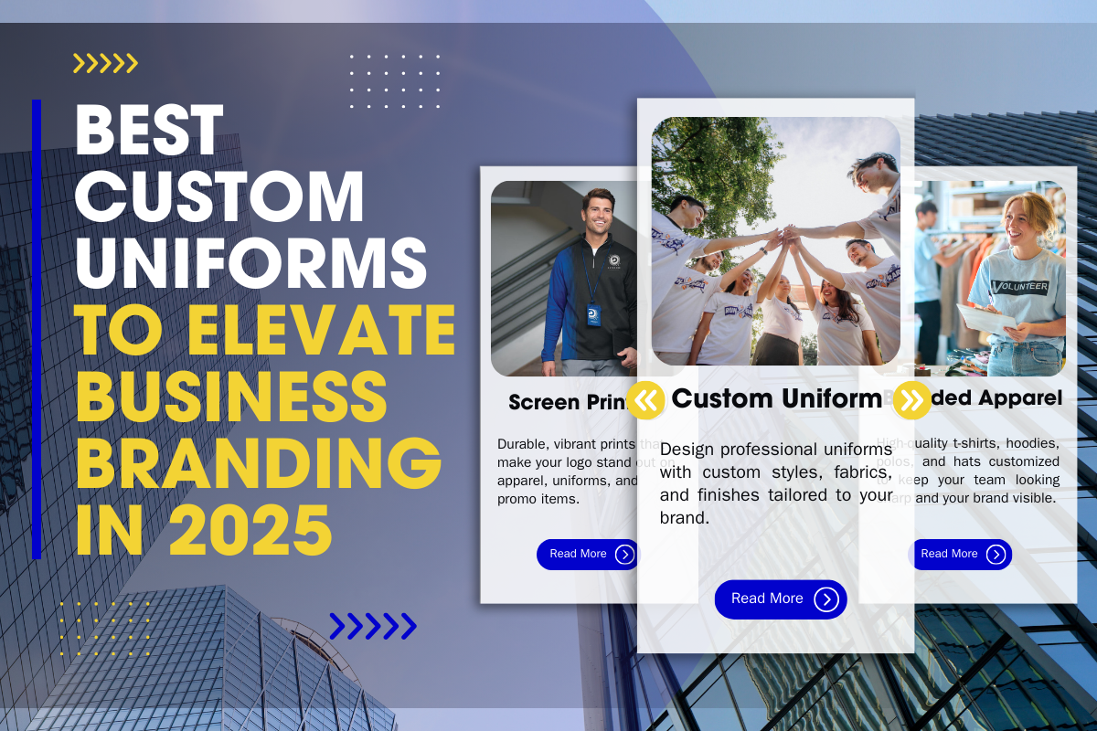 Employees wearing the best custom uniforms in 2025 showcasing branding, style, and team unity