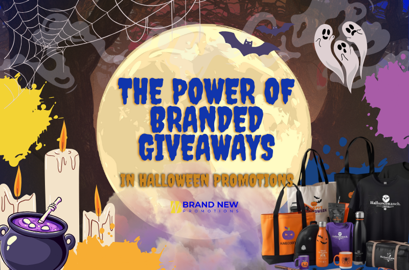 Branded Halloween giveaways displayed on a table, supporting effective Halloween Marketing Ideas for customer engagement.