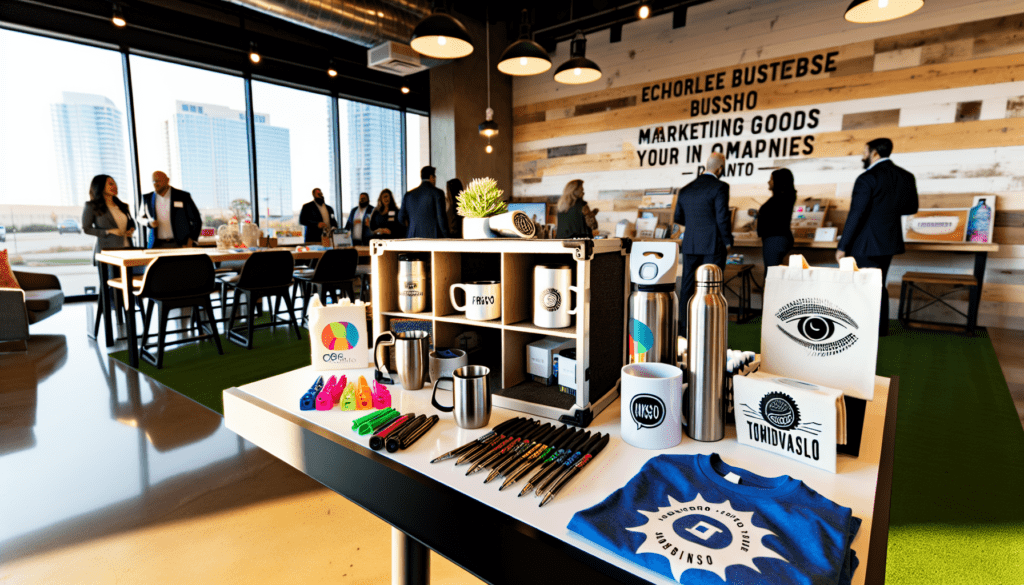 Custom Apparel and Branded Merchandise in Frisco, McKinney, Plano displayed on table at local business event