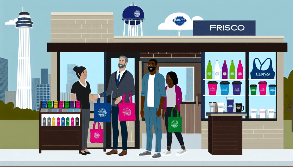 Branded Promotional Products for Small Business Marketing Frisco displayed at a local community event