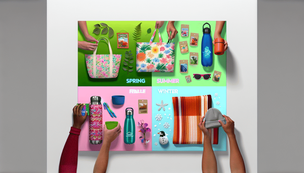 Seasonal swag ideas for branding across all seasons, including summer gifts and winter promotional items.