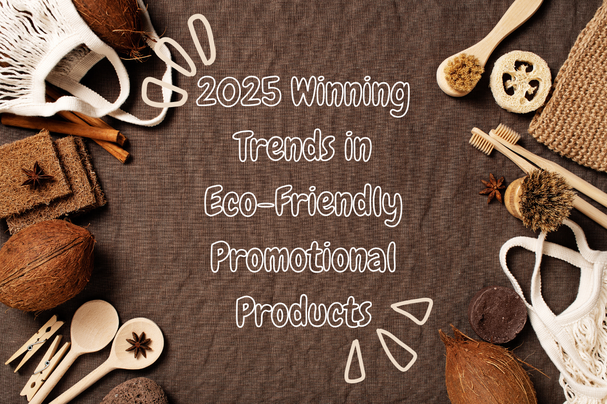 Eco-Friendly Promotional Products 2025 – sustainable branded merchandise like tote bags, reusable bottles, and bamboo pens