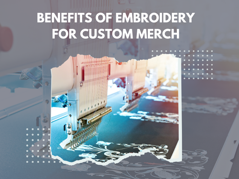 Screen printing and embroidery machine stitching colorful logo on polo shirt