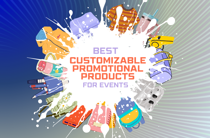 Display of top-selling Customizable Promotional Products for event giveaways