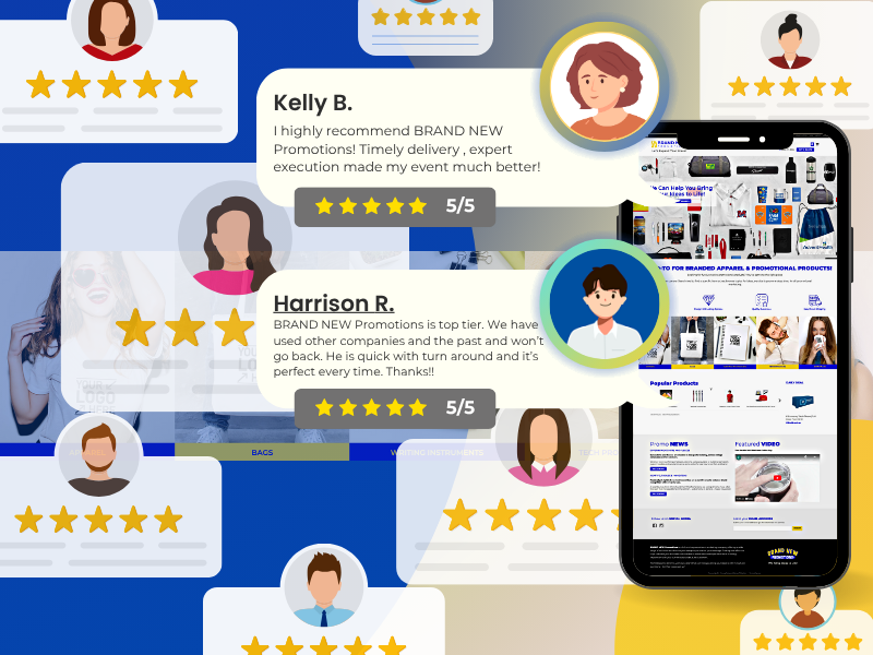 Customer reviews on customizable promotional products on website