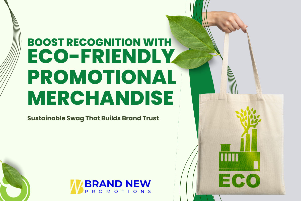 eco-friendly promotional merchandise brand recognition infographic with consumer sustainability data