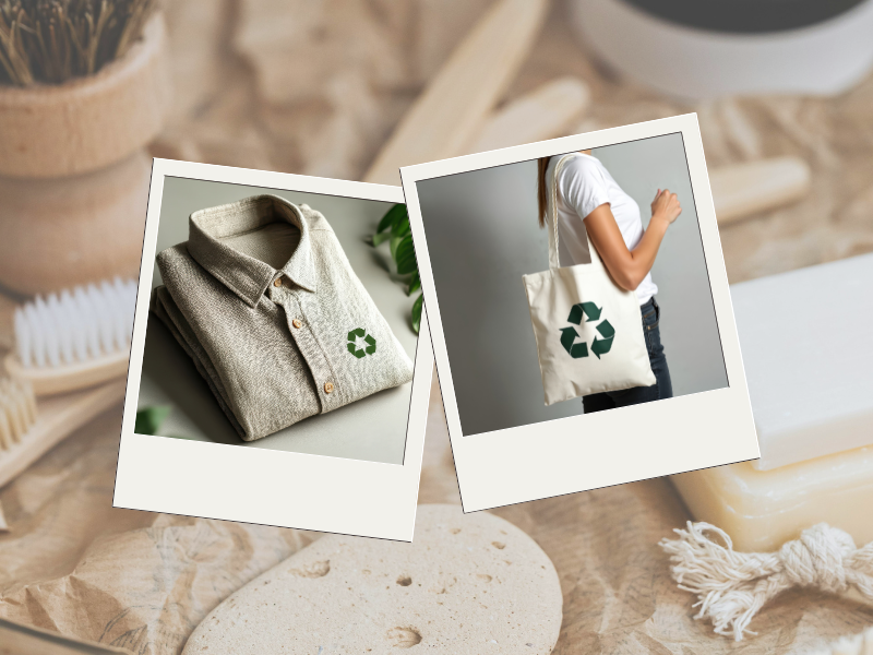 how to design promotional products using eco-friendly materials like organic cotton, bamboo, and recycled polyester