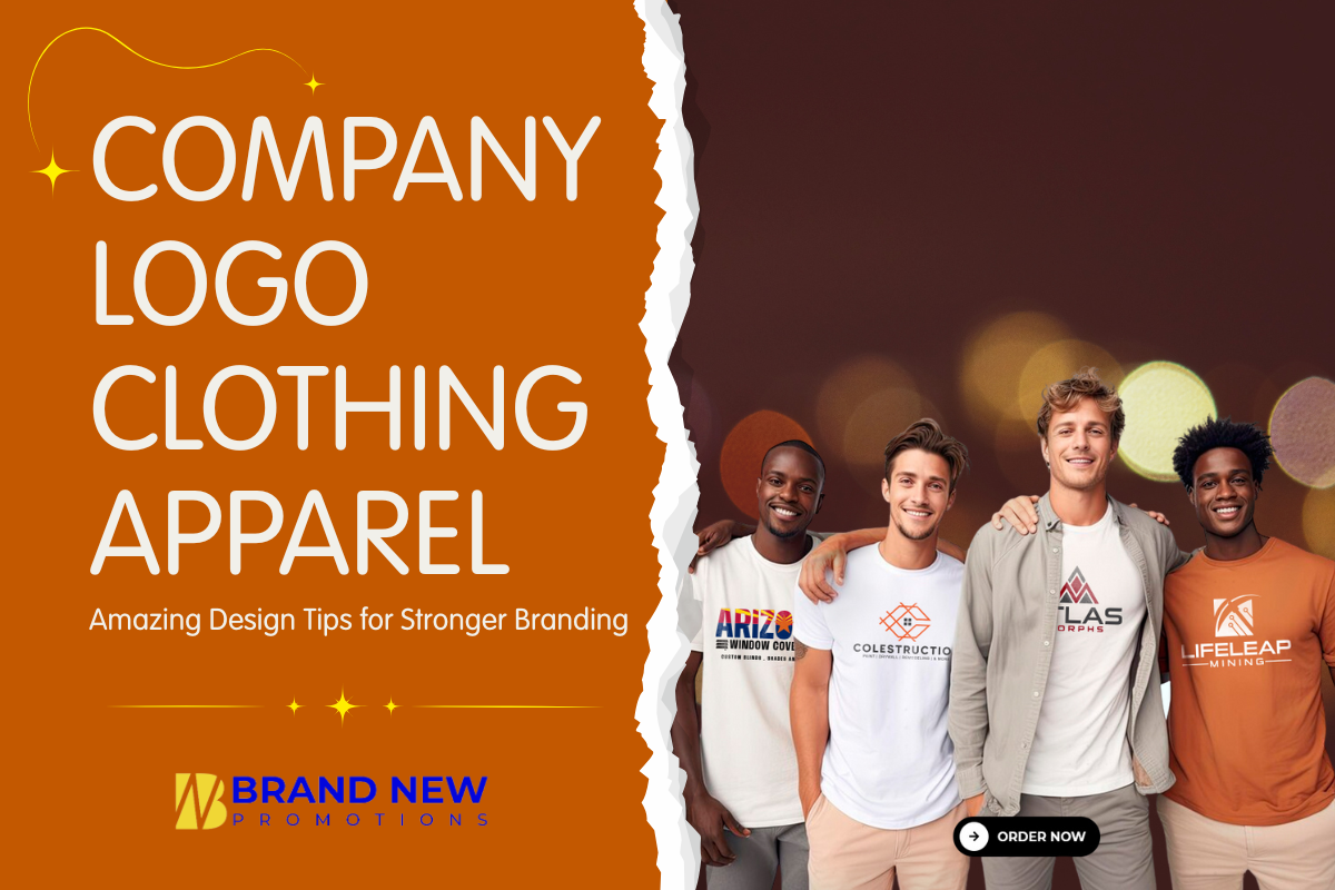 Company logo clothing apparel showcasing professional branded uniforms, custom t-shirts, hats, and premium logo placement for business branding