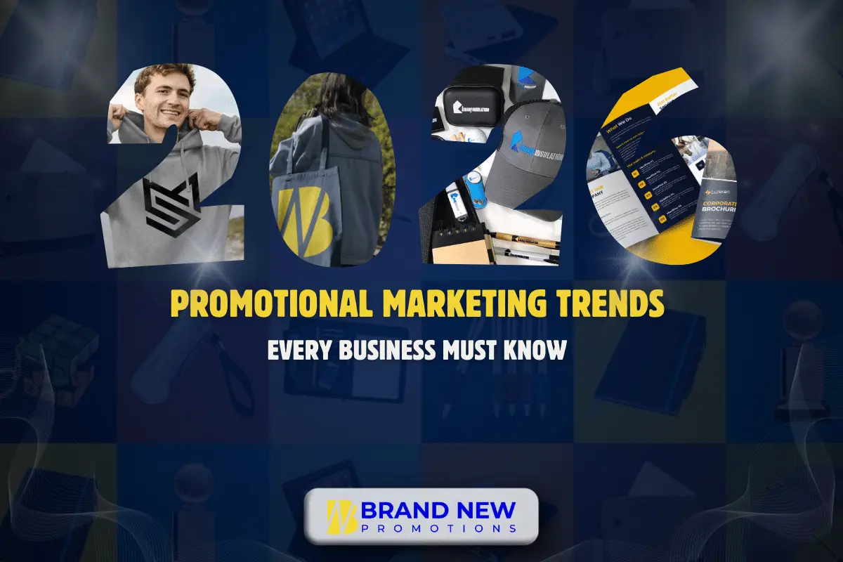 Promotional marketing trends 2026 featuring eco-friendly branded merchandise and modern promotional products