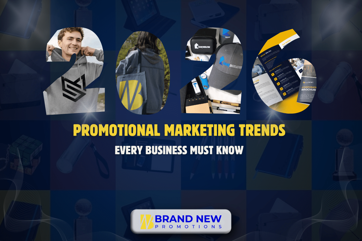 Promotional marketing trends 2026 featuring eco-friendly branded merchandise and modern promotional products